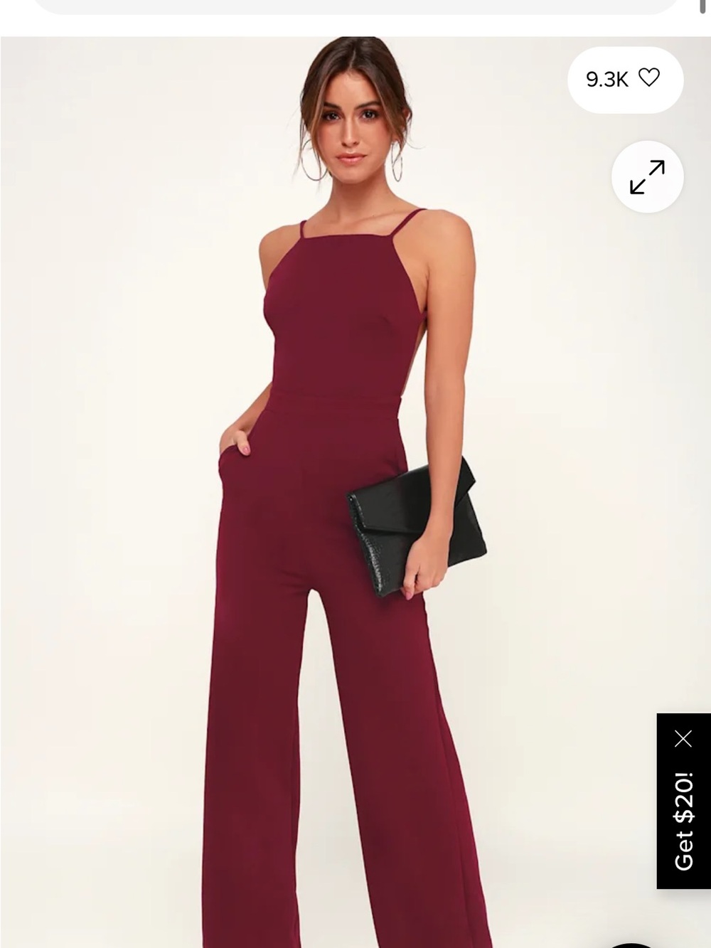 Lulu's Burgundy Square-Neck Wide-Leg Jumpsuit backless